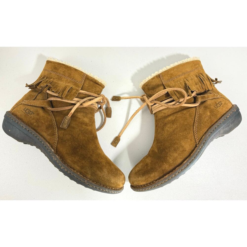 UGG Gaviota Suede Fringe Ankle Boots Womens Size 9 Brown Style 5749 - Picture 3 of 12